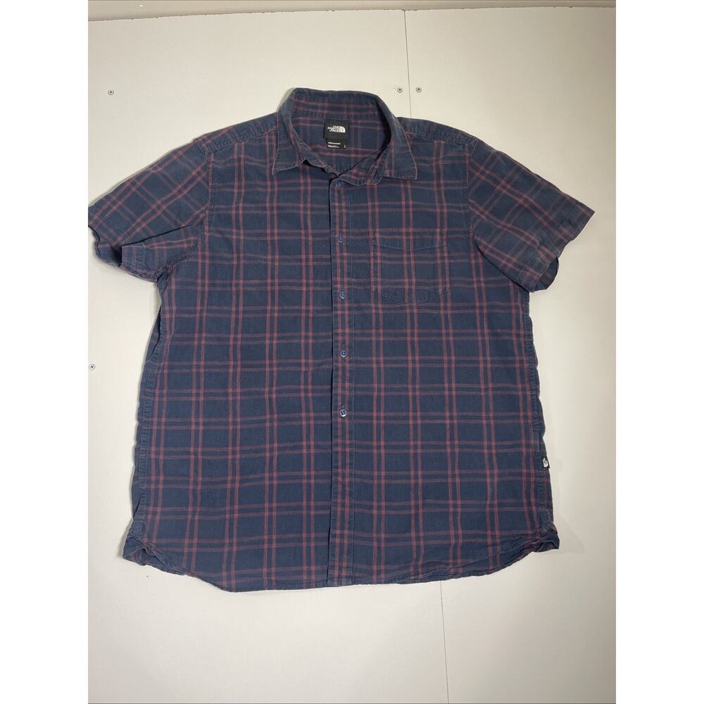 The North Face Shirt Mens Large Red/blue Plaid Lightweight Outdoor Button Up